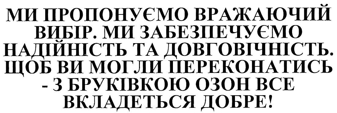ми пропонуємо вражаючий вибір, ми зебезпечуємо надійність та довговічність. щоб ви могли переконитись-з бруківкою озон все вкладеться добре!