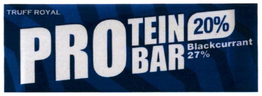 Зображення марки «blackcurrant 27% · 20 · truff royal · pro tein bar»