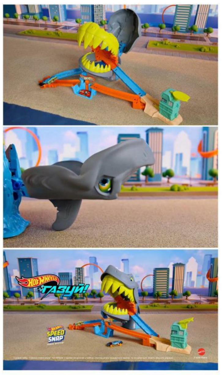ігровий набір «пляжна атака акули» hot wheels з однією машинкою в наборі. інші машинки продаються окремо та за наявності. мають збирати дорослі.