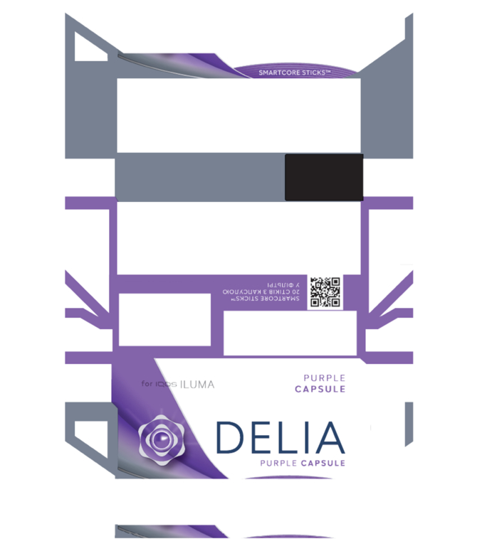 Зображення марки «20 стіків з капсулою у фільтрі · for iqos iluma · smartcore sticks · purple capsule · delia»