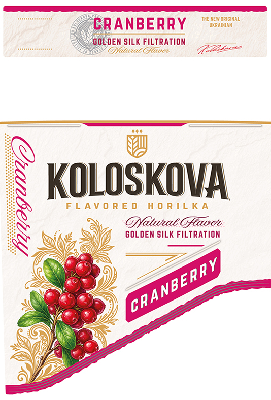 Зображення марки «flavored horilka · koloskova · natural flawor · the new original ukrainian · golden silk filtration · cranberry»