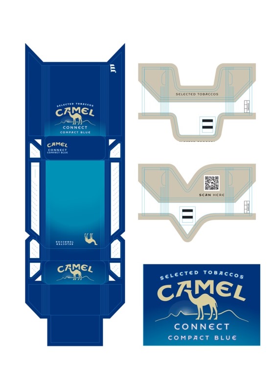 Зображення марки «jti · scan here · compact blue · connect · camel · selected tobaccos»