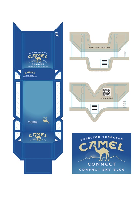 Зображення марки «compact sky blue · connect · selected tobaccos · scan here · camel»