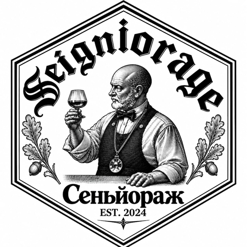 Зображення марки «seigniorage · est. 2024 · сеньйораж»